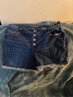 Maurices Dark Blue Denim Button-Fly Cuffed Shorts